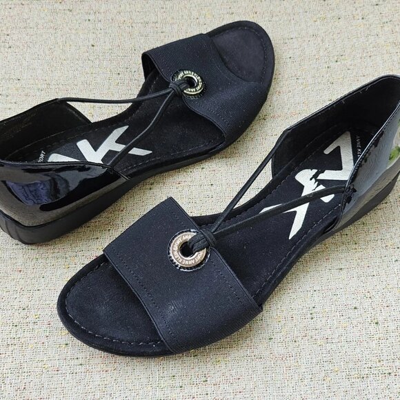 Anne Klein Women Sandal Sport Black Shoes Canvas/Patent Leather Size 9.5M - Picture 7 of 11